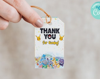 Thank you Tag for  Pokemon   Design  Birthday Party Editable Digital Template Download