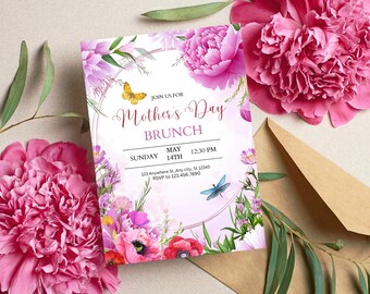 Mother's Day Brunch  Invitation Design  5 x 7 Editable Digital Template Download