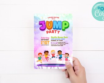 Jump Party Birthday theme  Design  Invitation  5 x 7 Editable Digital Template Download
