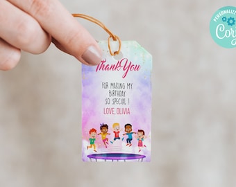 Thank you Tag for  Jumping Birthday Party Editable Digital Template Download
