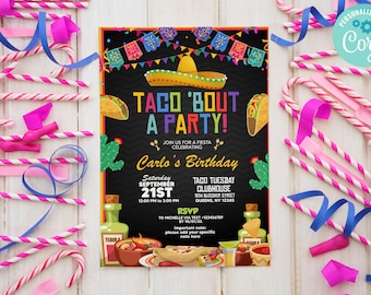 Taco Bout  theme  Design  Invitation  5 x 7 Editable Digital Template Download