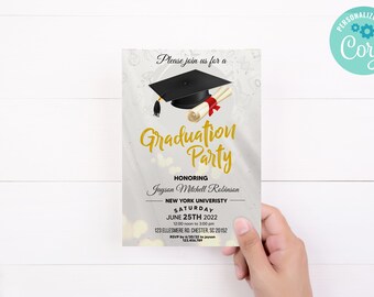 Graduation Party theme  Design  Invitation  5 x 7 Editable Digital Template Download