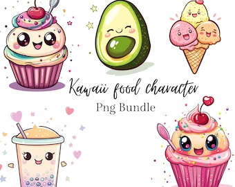 Kawaii Food Clipart of 25 PNG - Transparent Background Digital Download  Graphics - Commercial Use