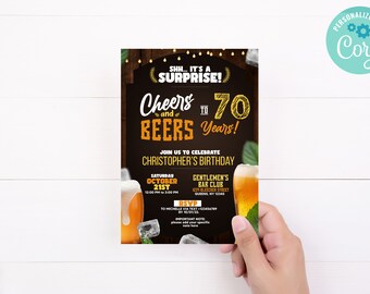 70  Birthday Party  Design Invitation  5 x 7 Editable Digital Template Download