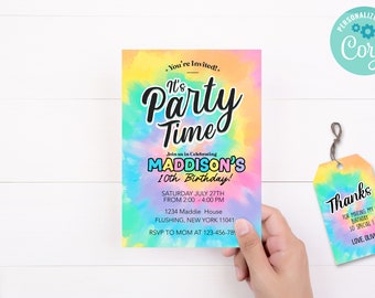 Party Time Birthday Invitation theme  Design    5 x 7 Editable Digital Template Download