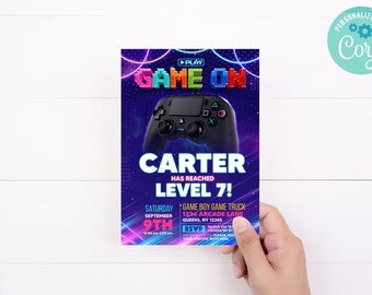 Game Zone Theme Birthday Design Invitation  Editable Digital Template Download