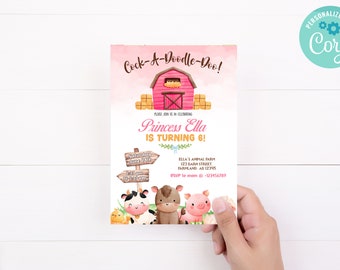 EDITABLE Farm Birthday Invitation, Barn Animals Party  Design Invitation  Editable Digital Template Download
