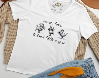 Camiseta de cuello en V para mujer de Quiet Piggy Political • Camiseta feminista y anti-Trump • Camiseta por los derechos de las mujeres