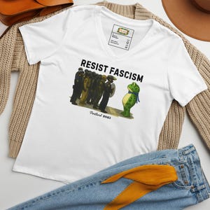 Portland Frog Resist Women's V-Neck Tee | Anti-Fascism Political Shirt