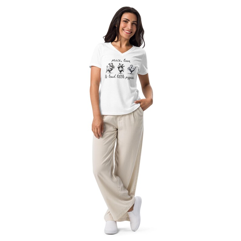 Quiet Piggy Political Women's V-Neck Tee - "Peace Love & Loud Little Piggies" Tee • Bold Feminist Anti-Trump Shirt • Women’s Rights T-Shirt