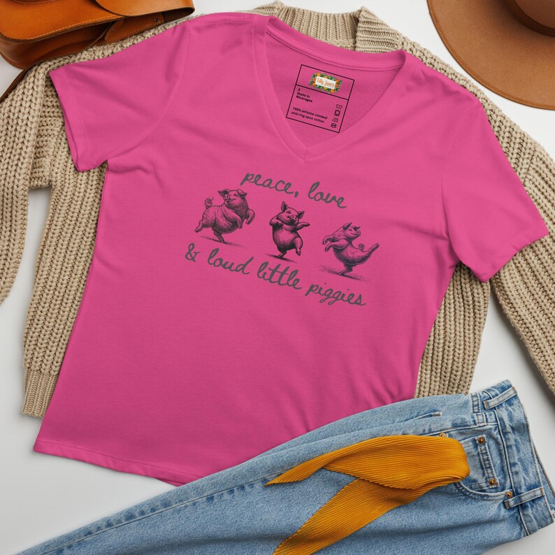 Quiet Piggy Political Women's V-Neck Tee - "Peace Love & Loud Little Piggies" Tee • Bold Feminist Anti-Trump Shirt • Women’s Rights T-Shirt