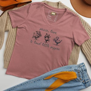 Quiet Piggy Political Women's V-Neck Tee - "Peace Love & Loud Little Piggies" Tee • Bold Feminist Anti-Trump Shirt • Women’s Rights T-Shirt