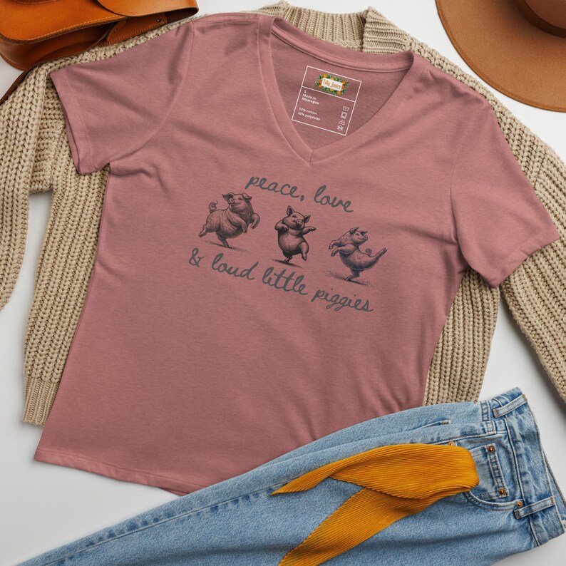Quiet Piggy Political Women's V-Neck Tee - "Peace Love & Loud Little Piggies" Tee • Bold Feminist Anti-Trump Shirt • Women’s Rights T-Shirt