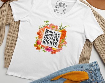 Feministisk V-ringad T-shirt – Blommig T-shirt för kvinnors rättigheter