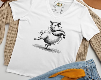 Camiseta feminista de cuello en V "Quiet Piggy" • Camiseta de protesta por los derechos de las mujeres