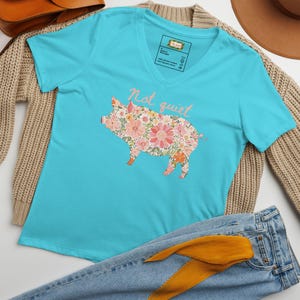 NOT QUIET Piggy Women's V-Neck Tee • Sassy Feminist Anti-Trump Shirt • Bold Floral Pig Protest Top for Outspoken Women