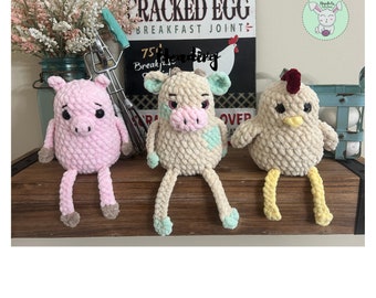Spud Buds Crochet pattern ( Low sew Cow and Pig, No sew Chicken)