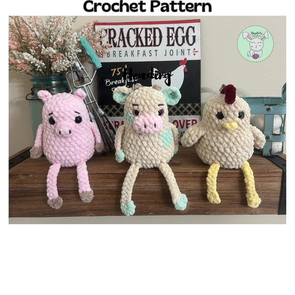 Spud Buds Crochet pattern ( Low sew Cow and Pig, No sew Chicken)