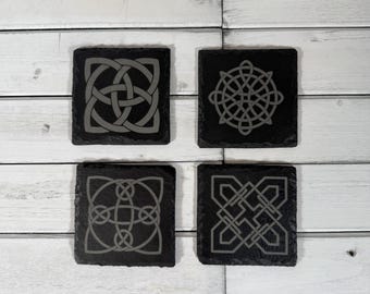 Intricate Celtic Knot Slate Coasters for St. Patrick's Day – Irish Home Decor & Unique Gift, Table Protectors with Celtic Art