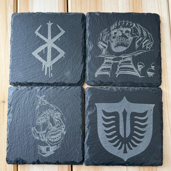 Berserk Slate Coaster Set: Laser Engraved Barware for Anime Enthusiasts