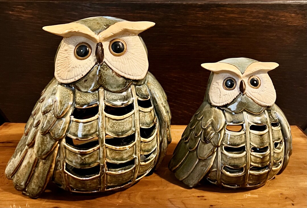 VINTAGE JAPANESE CERAMIC Owls Candle Lanterns Set of 2 Owls. Etsy