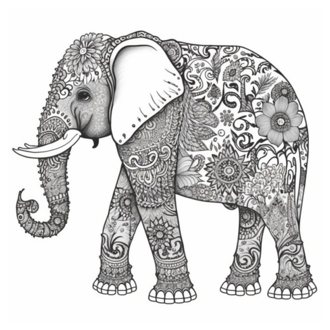 Thai Elephant Coloring Pages for Adults Instant Download Etsy