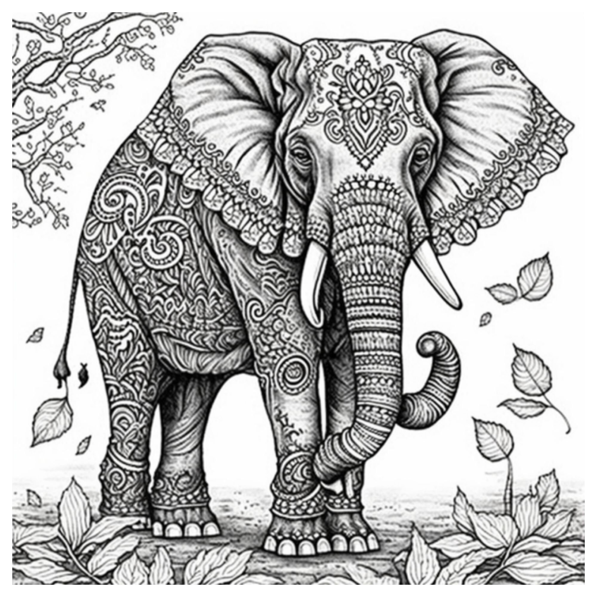 Thai Elephant Coloring Pages for Adults - Instant Download - Etsy
