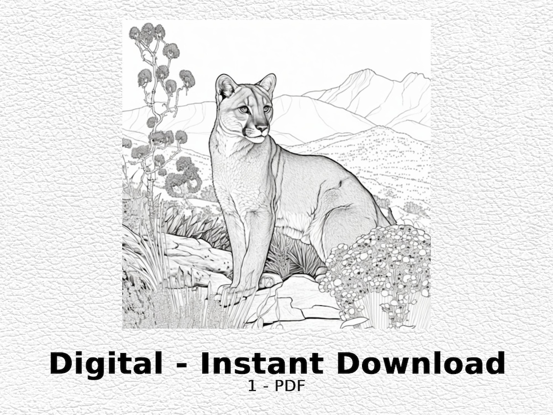 Mountain Lion - Coloring Page- Coloring Page for Adult Printable - Etsy