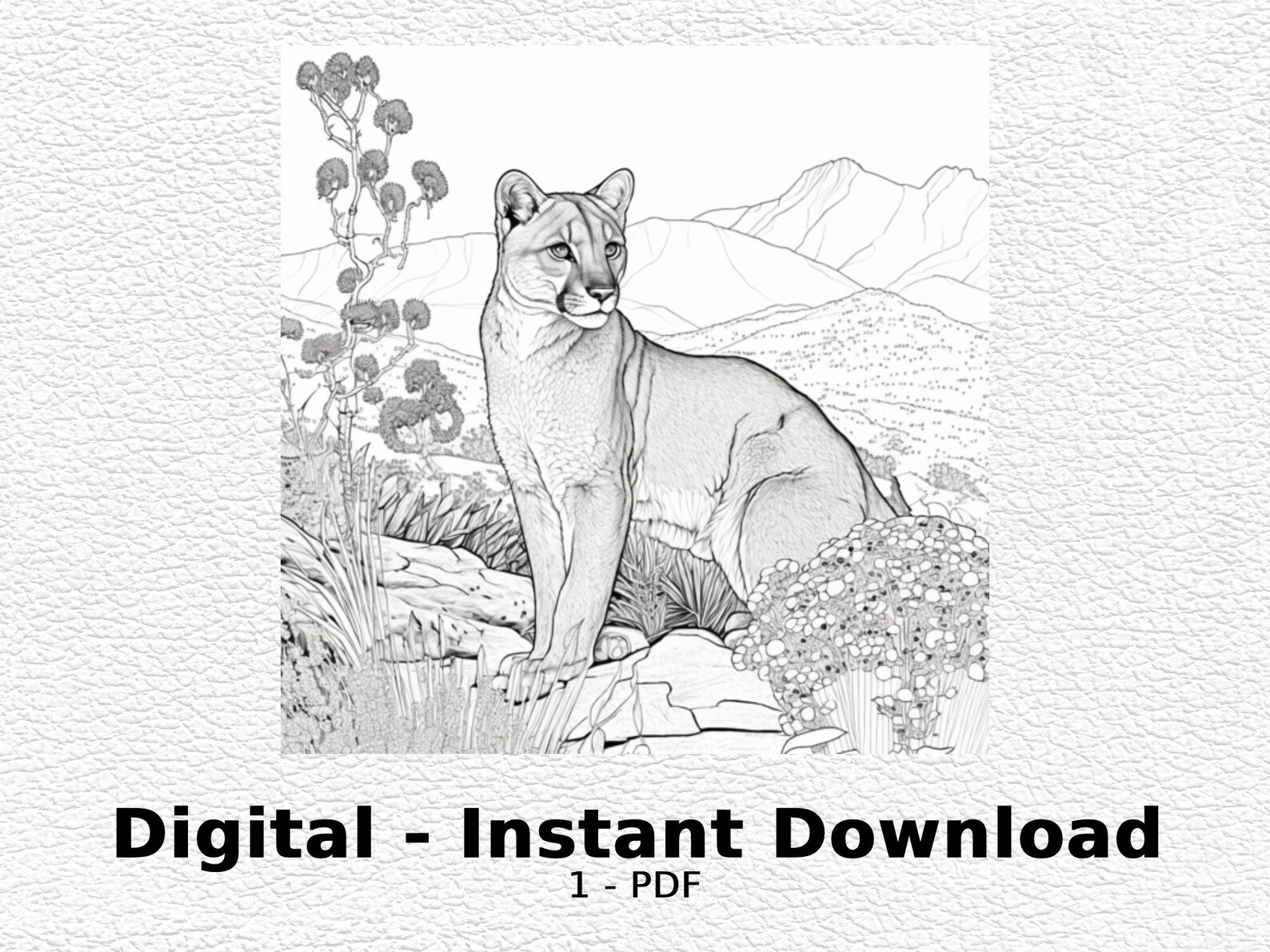 Mountain Lion Coloring Page Coloring Page for Adult Printable - Etsy