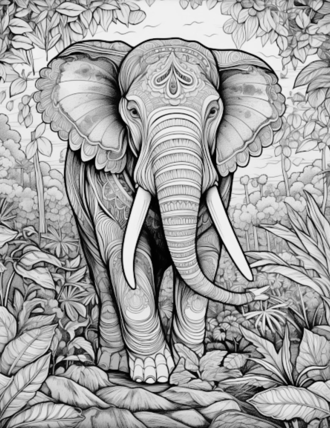 Thai Elephant Coloring Page - Instant Download - Grayscale Coloring ...