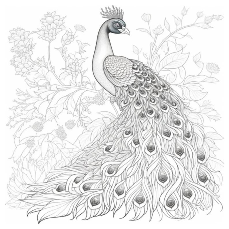 Peacock Coloring Pages for Adults Instant Download Etsy