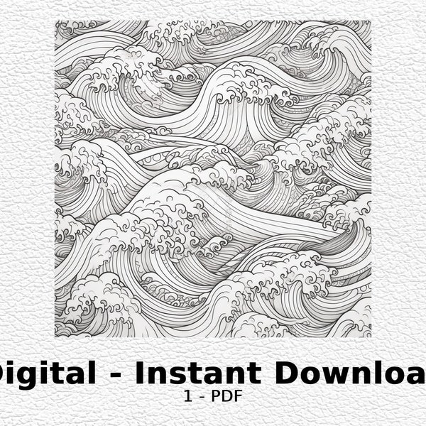 Waves Pattern - Coloring Page Digital File, Printable Coloring Page, Digital Download for Personal Use Only