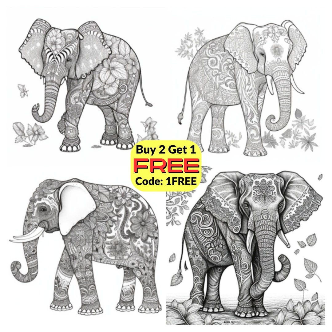 Thai Elephant Coloring Pages for Adults - Instant Download - Etsy