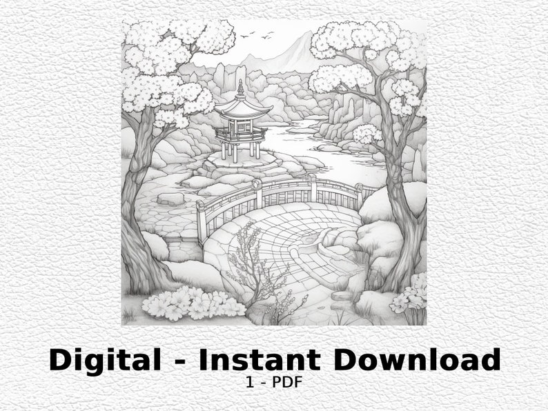 Serene Cherry Blossom - Coloring Page Digital Paper Printable for