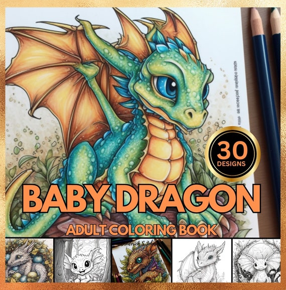 Baby Wood Dragon Fantasy Coloring Page Book, Adults + kids