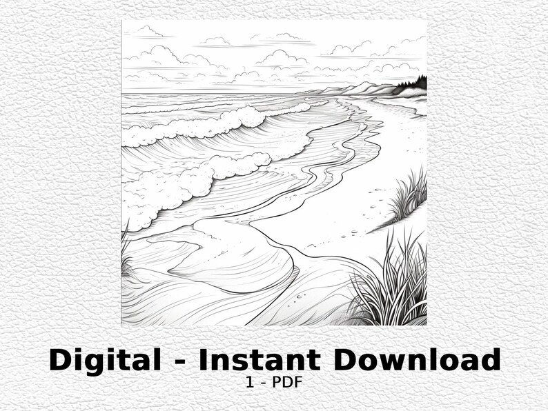Serene Beach - Coloring Page Digital Downloadable Coloring Page ...