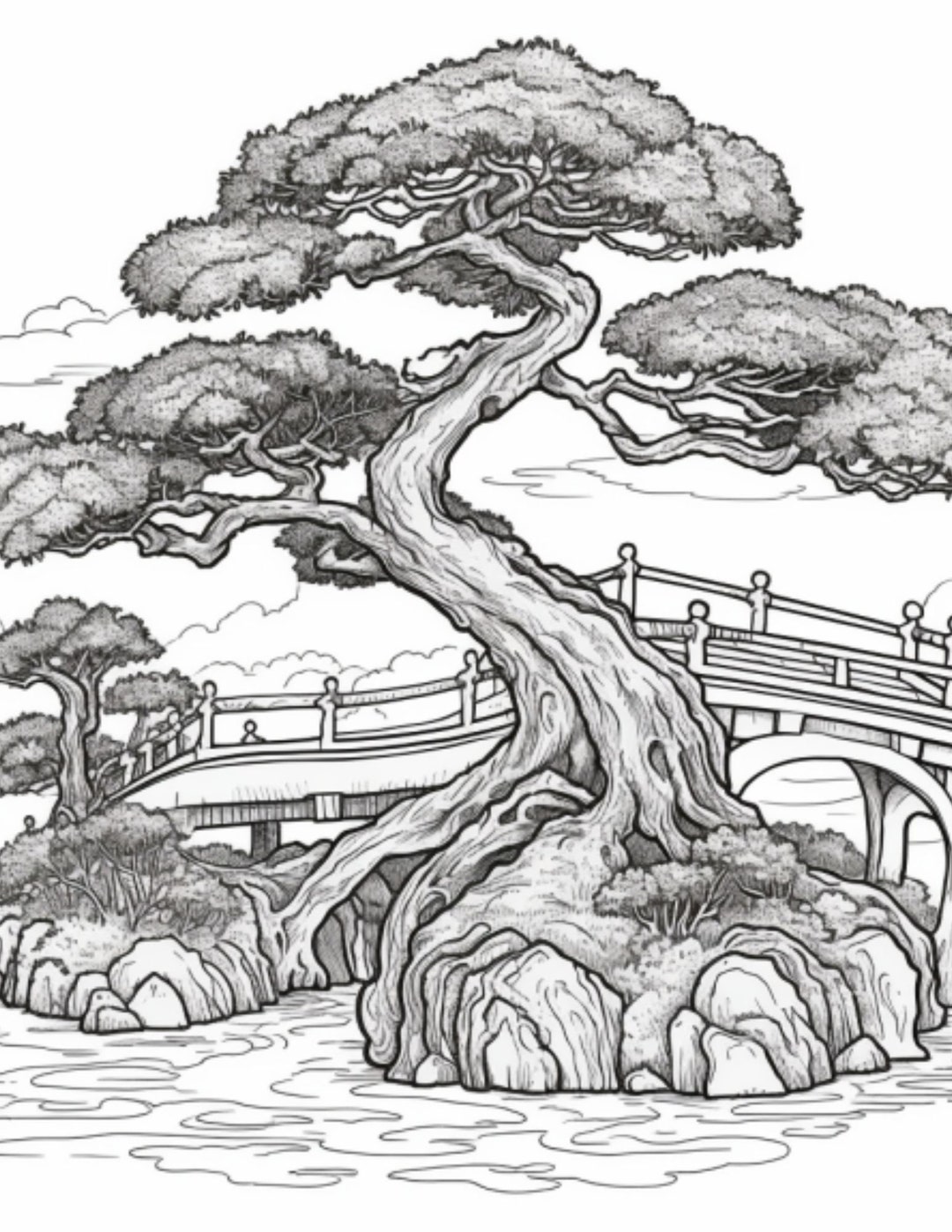 Bonsai Tree Coloring Page Instant Download Grayscale Coloring Page