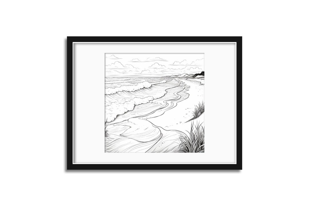 Serene Beach - Coloring Page Digital Downloadable Coloring Page ...