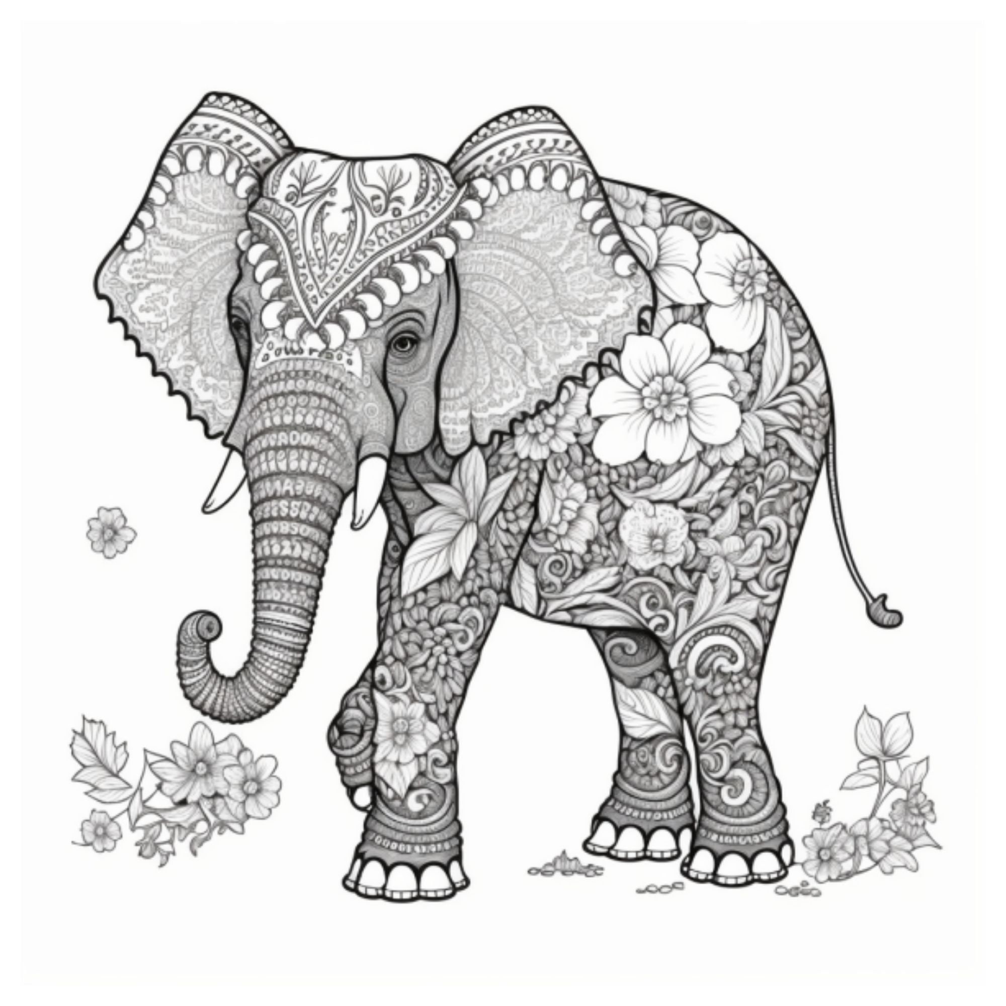 Thai Elephant Coloring Pages for Adults Instant Download Etsy