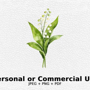Watercolor Lily of the Valley SVG Flowers, PNG Floral Clipart for