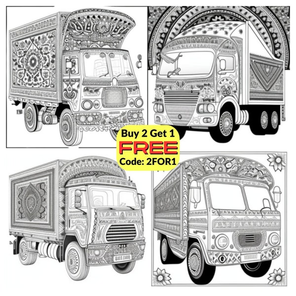 Pakistani Truck Art Coloring Book for Adults - Instant Download