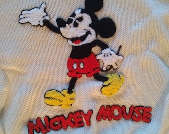 Vintage 70s Disney Character Fashions Mickey Mouse Chenille V-Neck Sweater