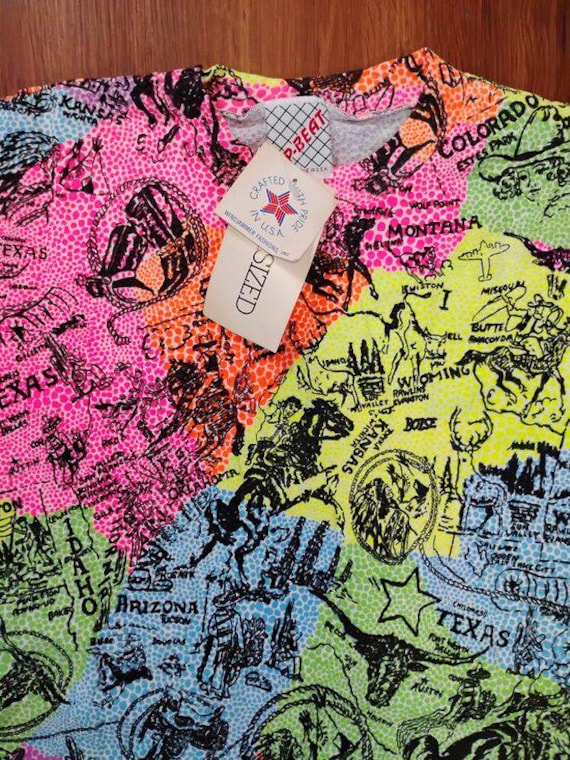 NWT Vintage Neon Americana Wild West Map AOP T-Shirt