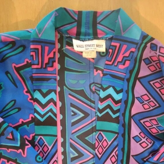 Vintage Wall Street West Abstract Geometric Tribal Beach Robe Coverup