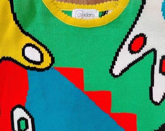 Jersey de cuello redondo con estampado geométrico abstracto de cedros vintage