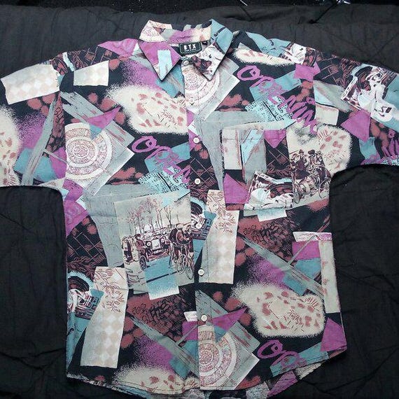 Vintage BTX Abstract Geometric Pattern Button Shi… - image 2