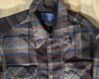 Vintage 1970s 1980s Pendleton Shirt Jacket Teal Blue Green
