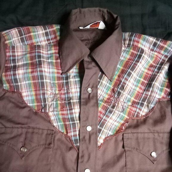 Vintage H Bar C Embroidered Plaid Western Pearl Snap Shirt