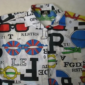 Vintage 90s JD TOO Sunglasses Pattern Long-Sleeve Button-Down Blouse Shirt