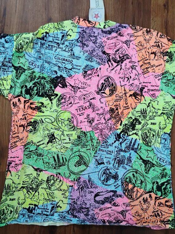 NWT Vintage Neon Americana Wild West Map AOP T-Shirt View 6